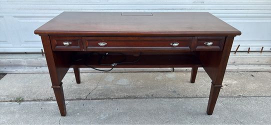 Wood Writing Desk with Drawers and Power Outlet