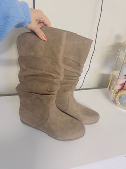 Taupe Suede Slouch Knee-High Boots