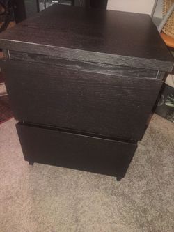 Nightstand 2 drawer, wooden black 16x18x25