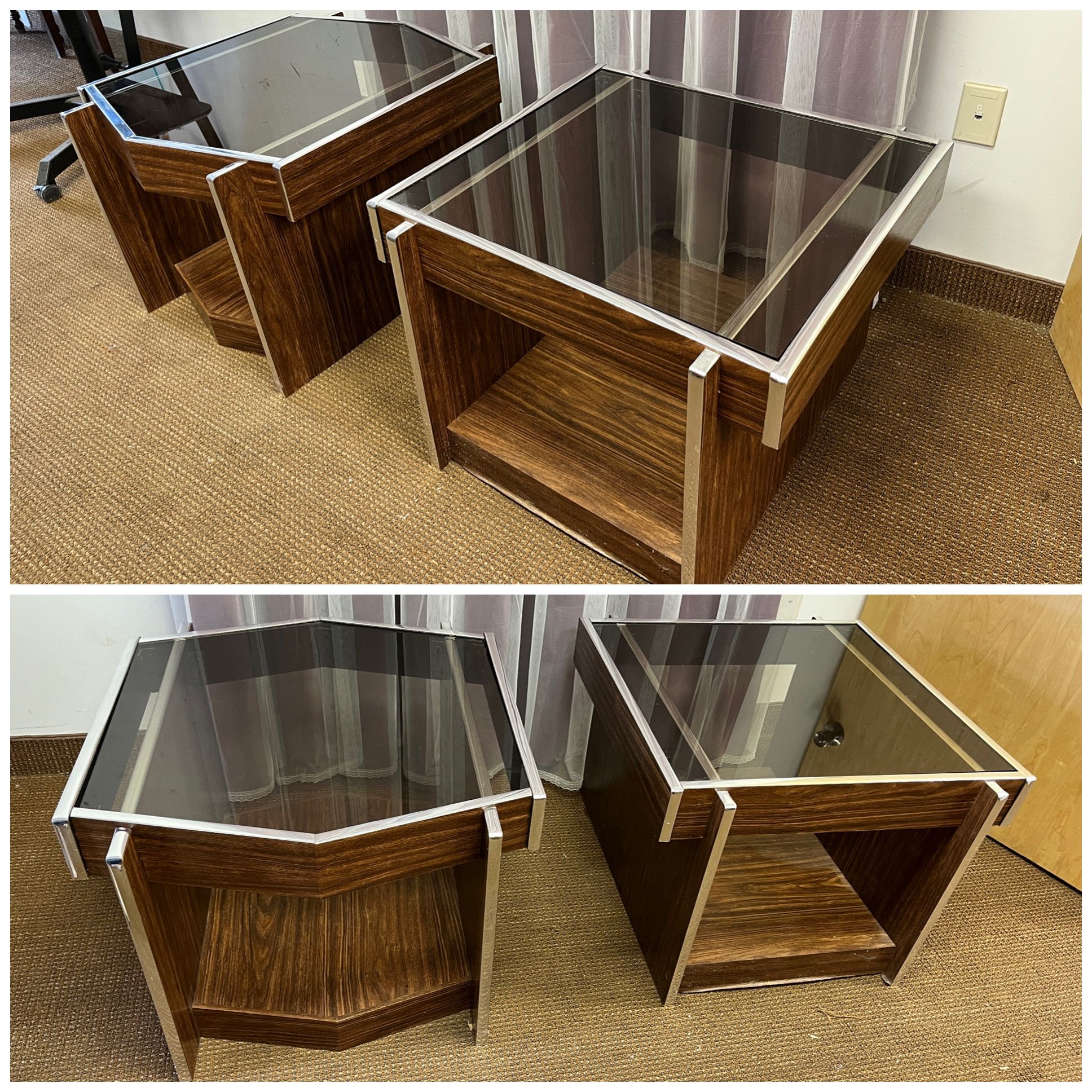 MCM Accent Table. $30ea. Retro Hexagon End Table Glass Top. Mid Century Side Table. Free to ask, I reply.