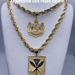 14K diamond cut rope chain. 10mm 26in & 28in Hawaiian crest sell separately. brand new re-stock.