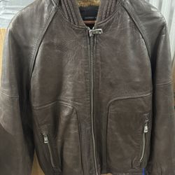 Andrew Marc Men's Leather Jacket Sz Medium Rabbit Fur Lined Full Zip Brown