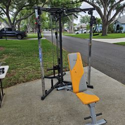 Cable Machine and adjustable Bench, Workout, Exercise