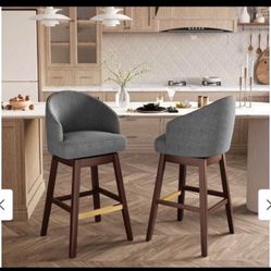 Counter Height Solid Wood Swivel Indoor Bar Stools - Grey-Set of 2 New ST501GRY-2