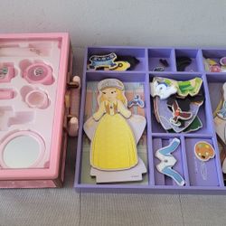 Play pretend Princess dress up wooden magnetic toy, Make up box toy