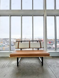 Denver Modern Banquette Midcentury Modern Minimalist Brown Leather Chair Bench (🚚 Free Local Delivery)
