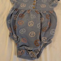 Baby Size 18 Blue/ Peace Sign Print Romper