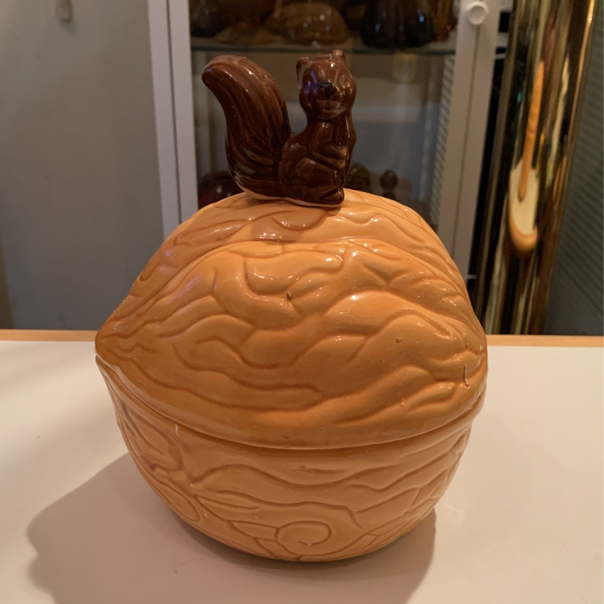 MCM Squirrel On A Nut Dish With Lid- Stamped On Bottom Made in Taiwan 