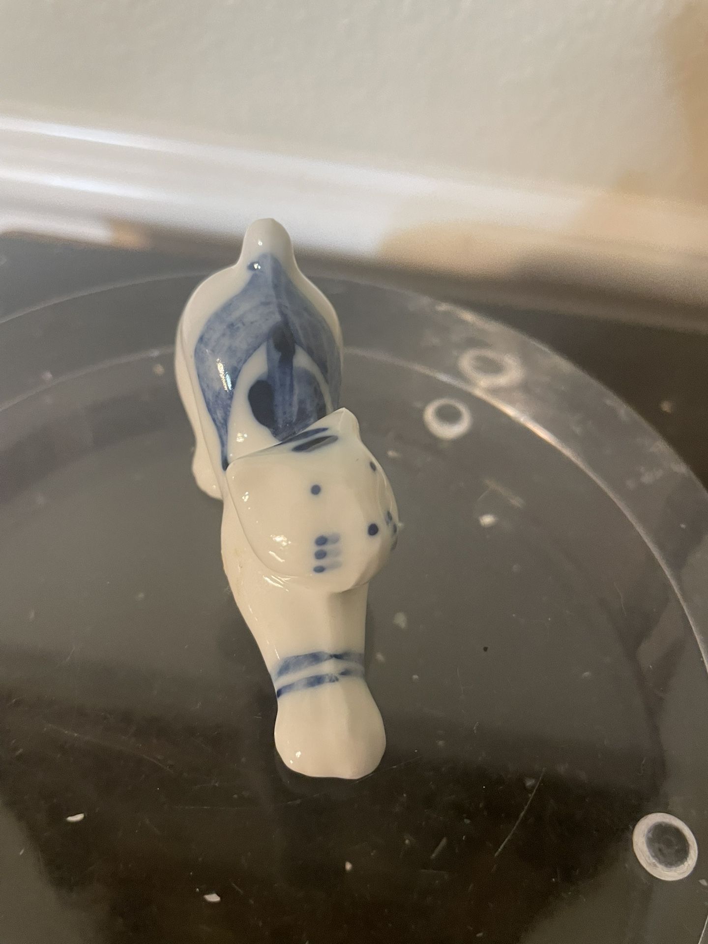 Vintage Porcelain Cat Figurine Cobalt Blue White