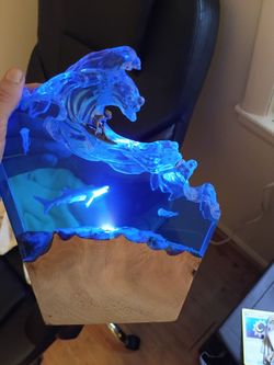 Handmade Surfer Resin Night Light: Ocean Wave Epoxy Lamp
