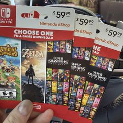 Nintendo Switch eShop Game Download Cards