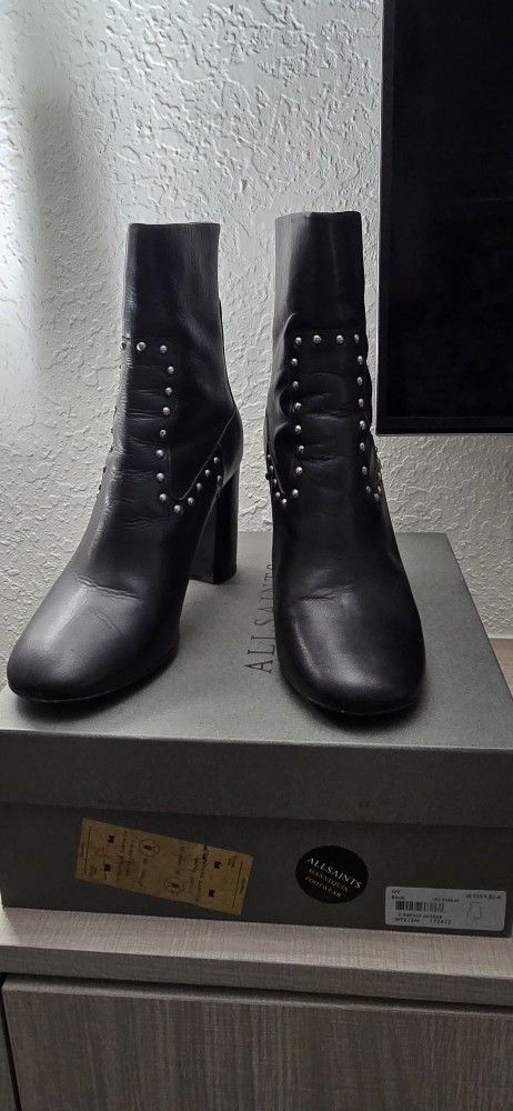 All Saints Women's Black Leather Boots In Size US9 EU 40