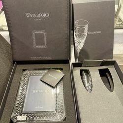 NWT Waterford Lismore Crystal Frame and True Love 7oz Champagne Flute Wedding Set