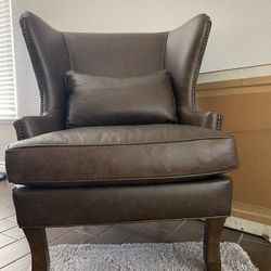 Faux Leather Wingback Accent Chair For Living Room Bedroom