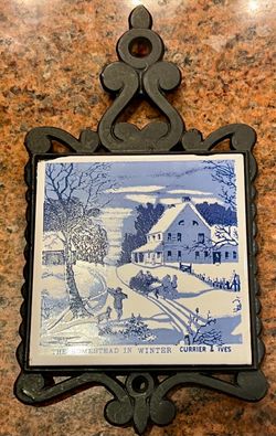 Currier & Ives Cast Iron Tile Trivet