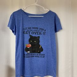 Royal Blue Tweed Cat Shirt With Funny Slogan
