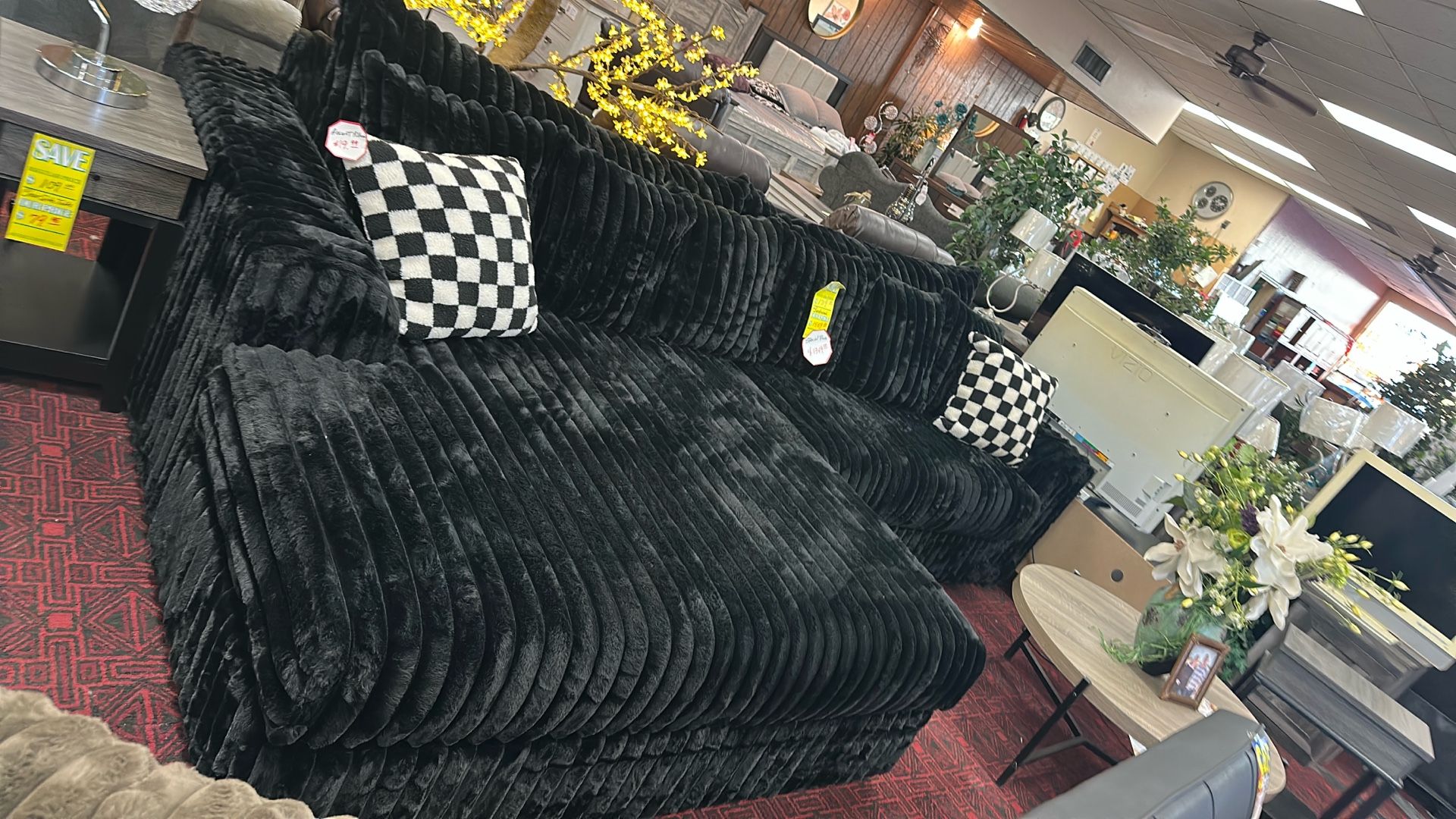Black Sectional With Wide Chaise