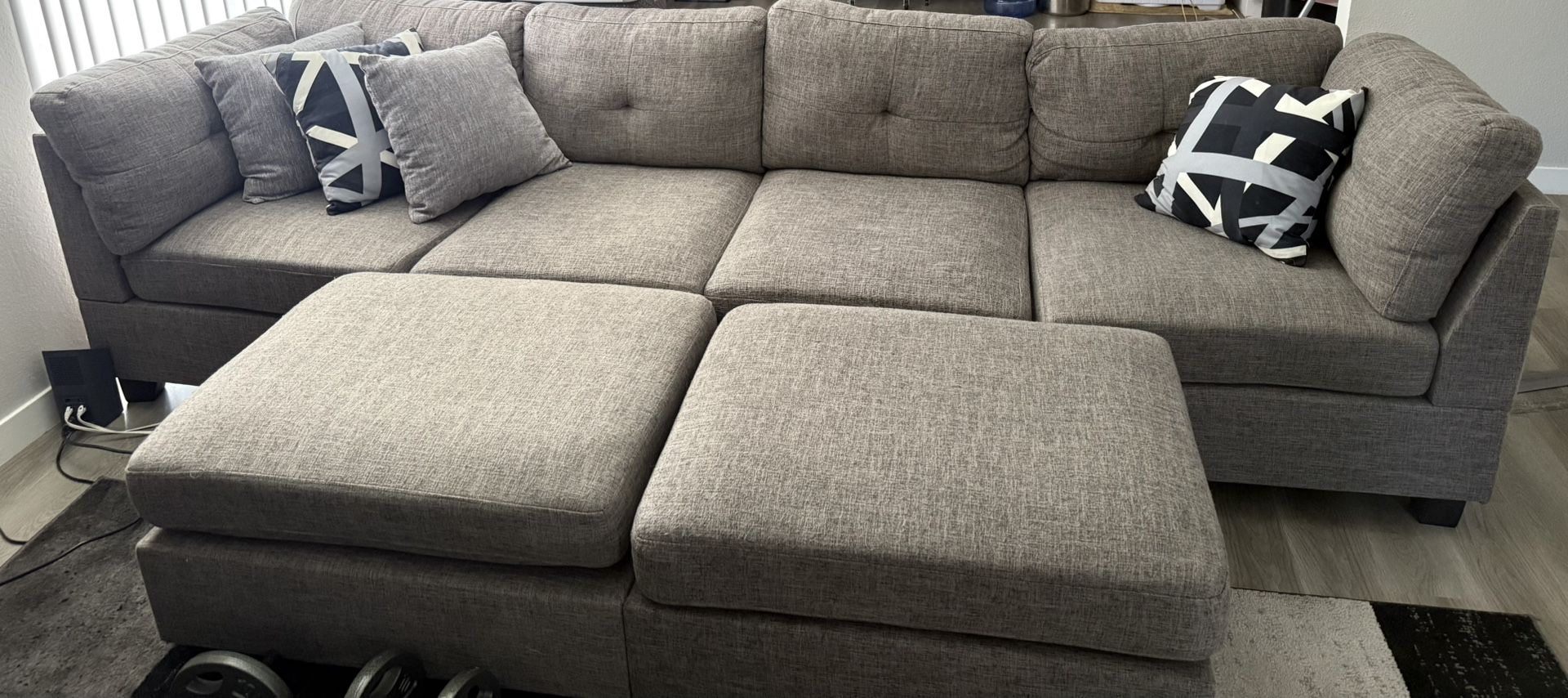 Grey Couch & 2 Ottomans