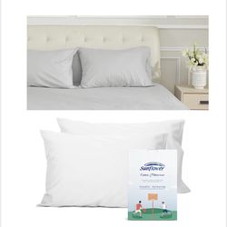 King size 2pcs cotton pillow cases, white or grey, new