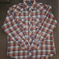 Wrangler Cowboy Men's Flannel Shirt Size L Vintage