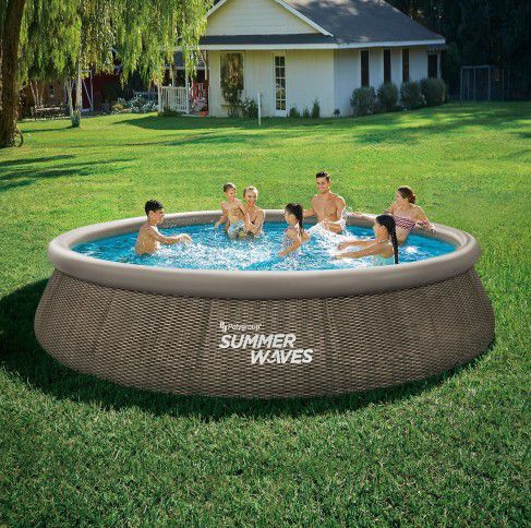Summer Waves 15 ft Dark Double Rattan Quick Set Pool, Round, Ages 6+, Unisex