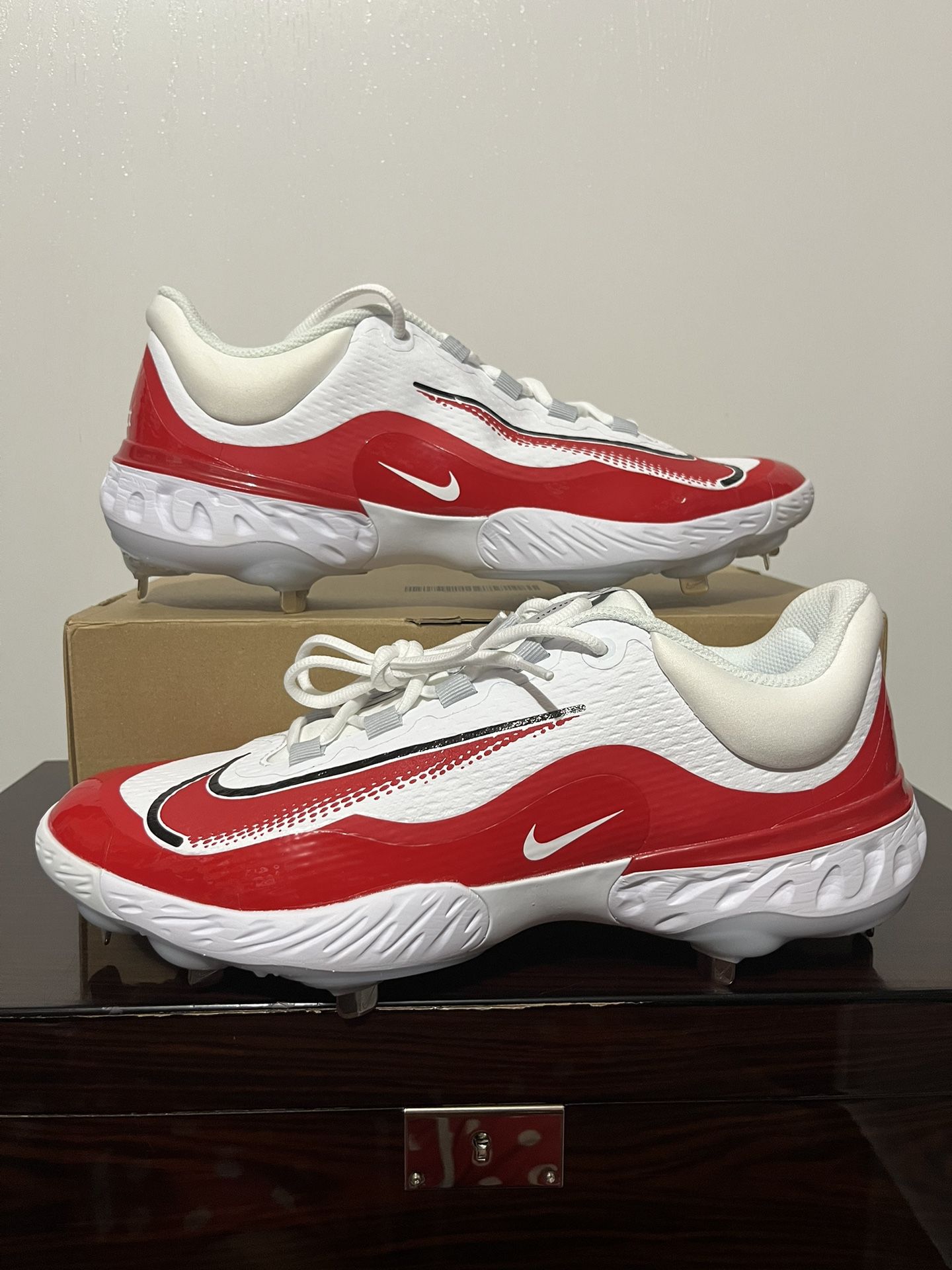 Nike Alpha Huarache Elite 4 Baseball Cleats White/Red FD2745-105 Men's Size 14