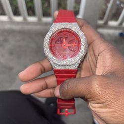 Red Band Silver Diamond Gshock Casio