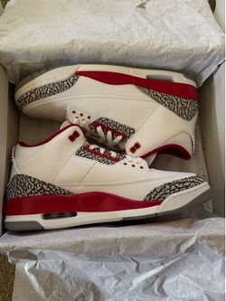 Jordan• 3 Retro in White, Light Curry-Cardinal Red