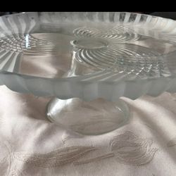 Vtg Indiana Colony Glass Rosetta Clear & Frosted Floral Stand 