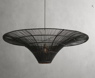 Brand New Seth Chandelier Black Rattan Light Fixture 