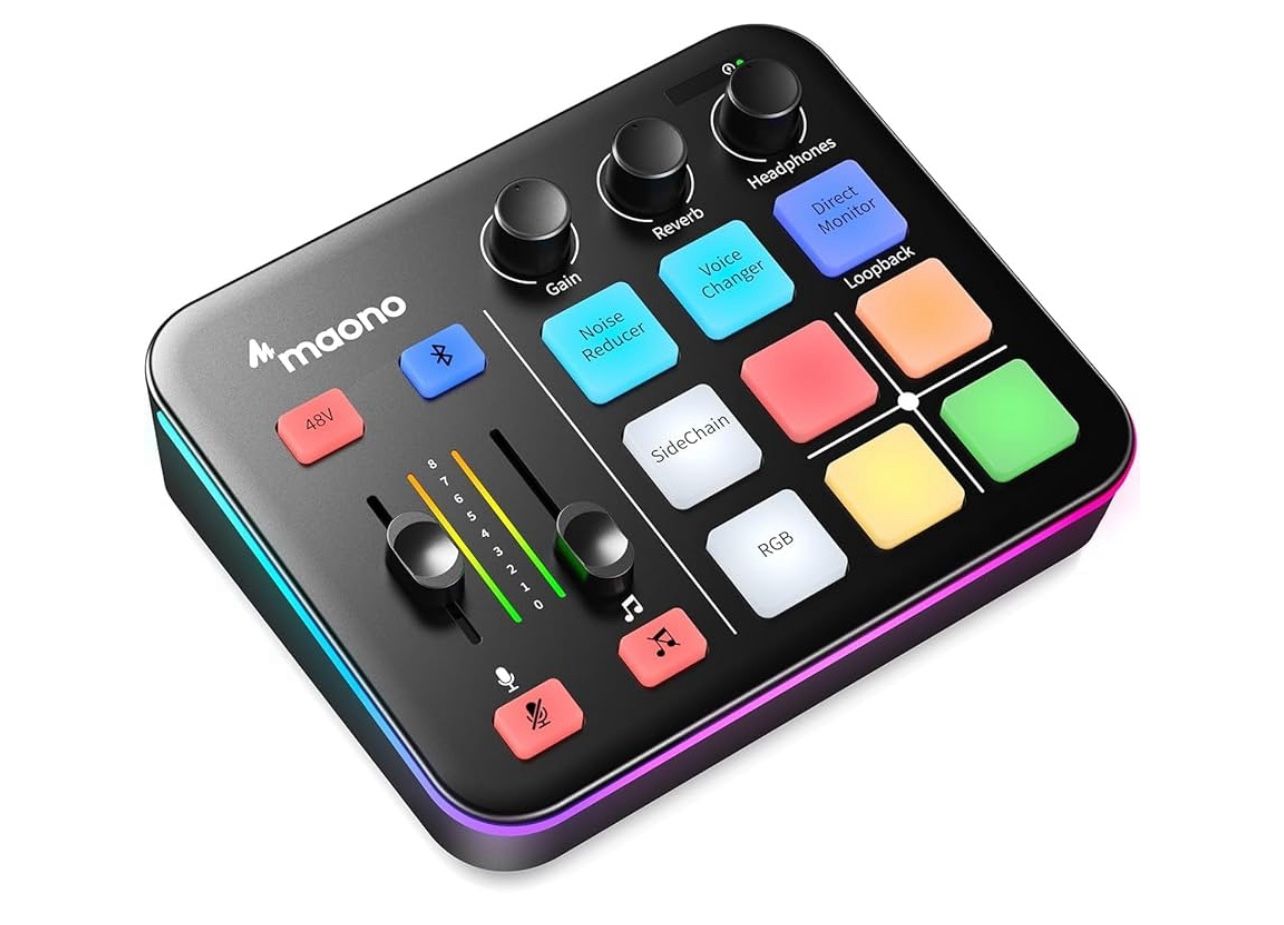 MAONO Gaming Audio Mixer,Audio Interface with Pro-preamp,RGB,Bluetooth,Podcast