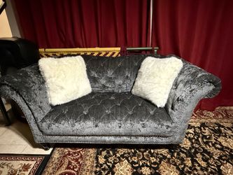 Grey velvet sofa