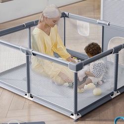 TOMBOSS Baby Playpen, Sturdy, Easy To Assemble, 50"X50"X27"Indoor And Outdoor Child Pen,Sturdy Large Baby Game Enclosure.  Open box item box is damage