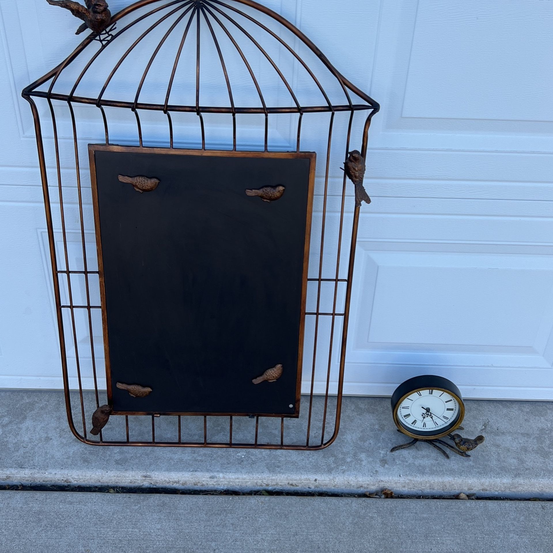 Antique gold, bronze, metal birdcage caulk Board W/ Magnets+ matching clock