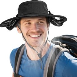 2-in-1 Hands-Free Hat Fan Neck Fan UPF 50+ Wide Brim Sun Hat 16Hrs Running 3-Speed Fishing Essentials for Men Women