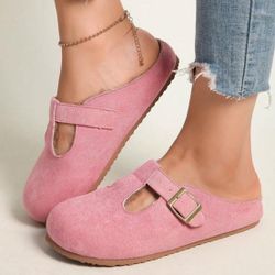 Size 6.5 New Style Women's Lazy One-Foot Thick-Soled Closed-Toe Half-Slippers, Simple And Casual Soft Sole, Comfortable And Not Tirin