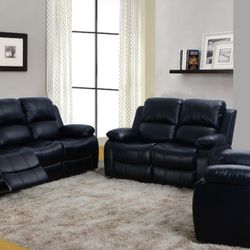 3PC Manual Bonded Leather Black Leather Sofa & Loveseat & Chair 👍FREE FINANCING AVAILABLE❗NO CREDIT CHECK❗ 