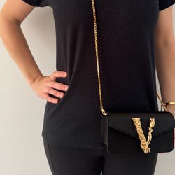 Versace virtue satin Black and Gold crossbody Bag