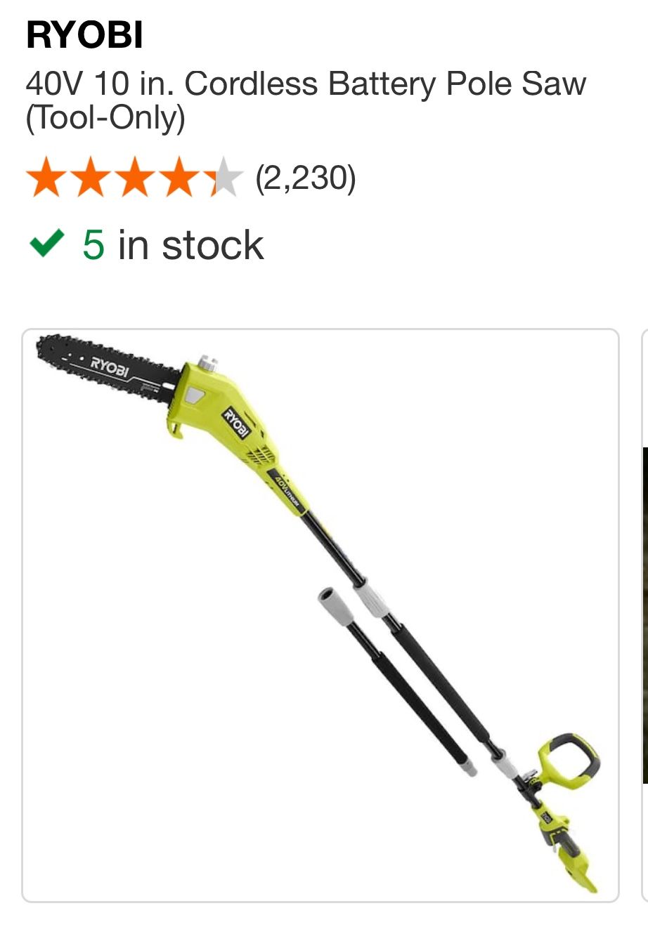 RYOBI 40V 10 in. Cordless Battery Pole Saw (Tool-Only)