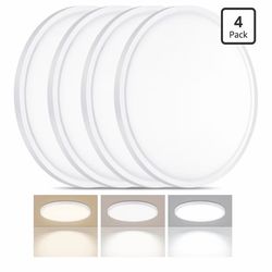 4 Pack LED Flush Mount Ceiling Light, 24W Ultra Thin Round White 3000k/4000k/6500k 3 Color Temperatures Adjusted 12 Inch Modern Ceiling Lights for Bed