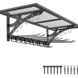 BeneLabel 15" X 38" Heavy Duty Wall Shelf Garage Storage Rack Wall Mounted Floating Shelves With Power Tool Organizer, 5 Drill