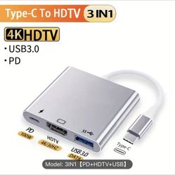 USB C To HDTV Multiport Adapter With 4K HDTV Output, Type-C Hub Converter To 4K HDTV USB 3.0 PD Charging Port, USB-C Digital AV Multi-port Adapter For