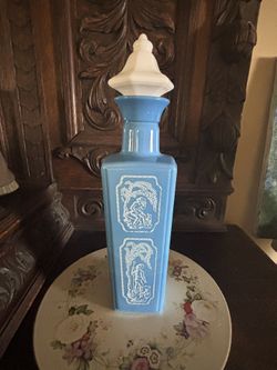 Vintage Jim Beam Cameo Blue Milk Glass Decanter 1965