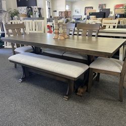 Dining Table With Bench And 4 Chairs In Brown 