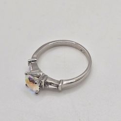 AB Rhinestone Ring 925 Silver Plated Size 8 Womens Fashion Jewelry
