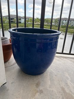 Large Blue Ceramic Planter / Pot