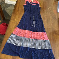 Used Jenna & Jessie USA Girl’s Long Dress, Salmon And Blue Colored, Size 12