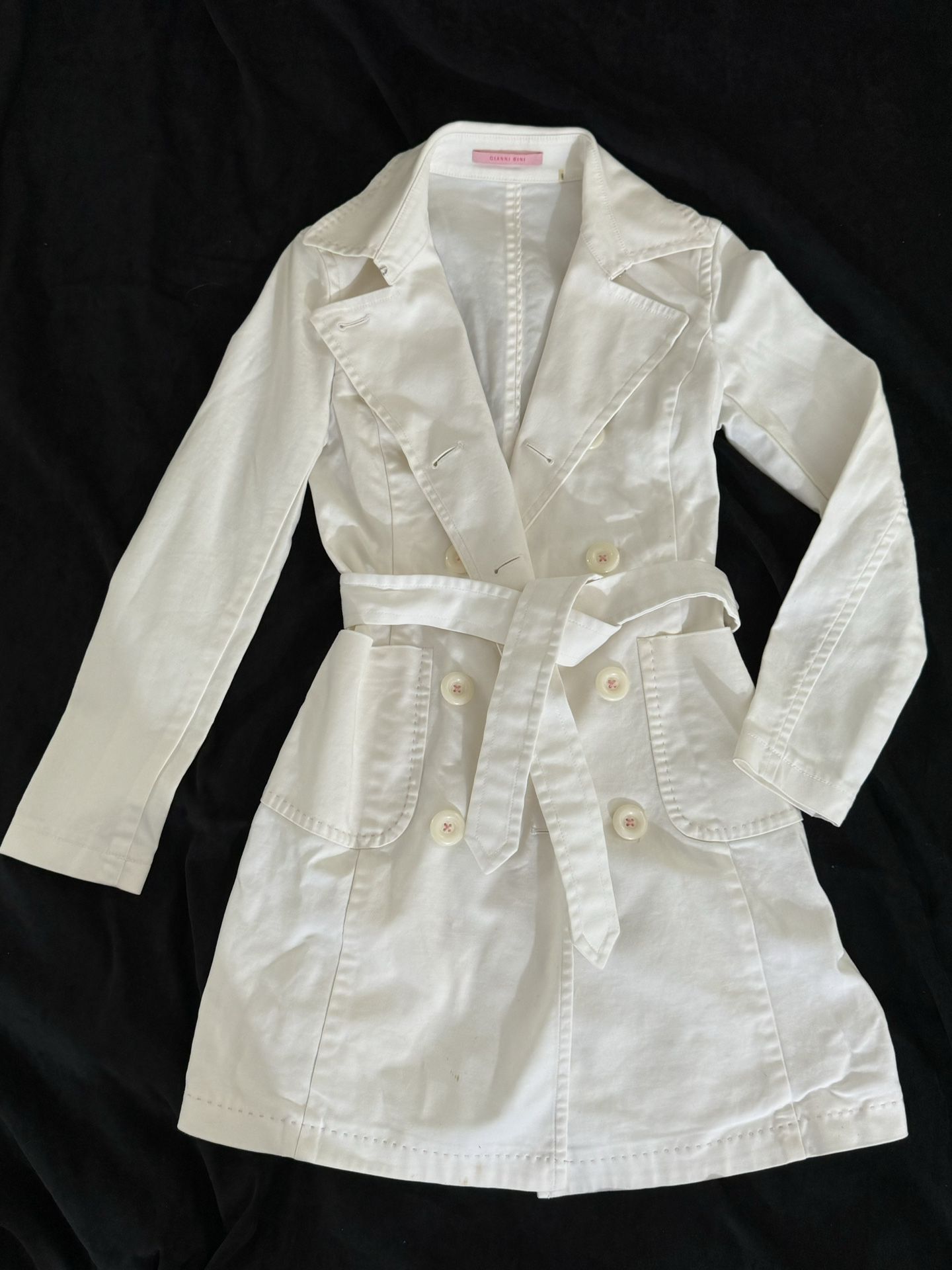 Coat gianni bini white trench coat lightweight jacket NEW W/o tags XS petite GB Vintage Classic