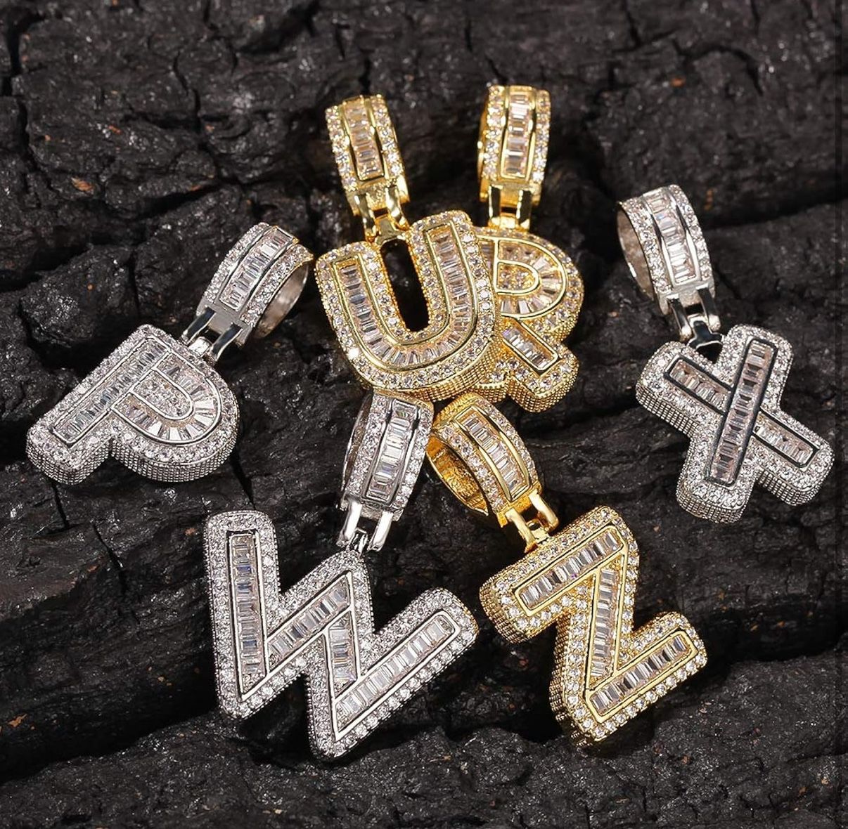 SALE A–Z Iced Out CZ Letter Pendant w/ 24” Chain – Sterling Silver + 18K Gold Plated