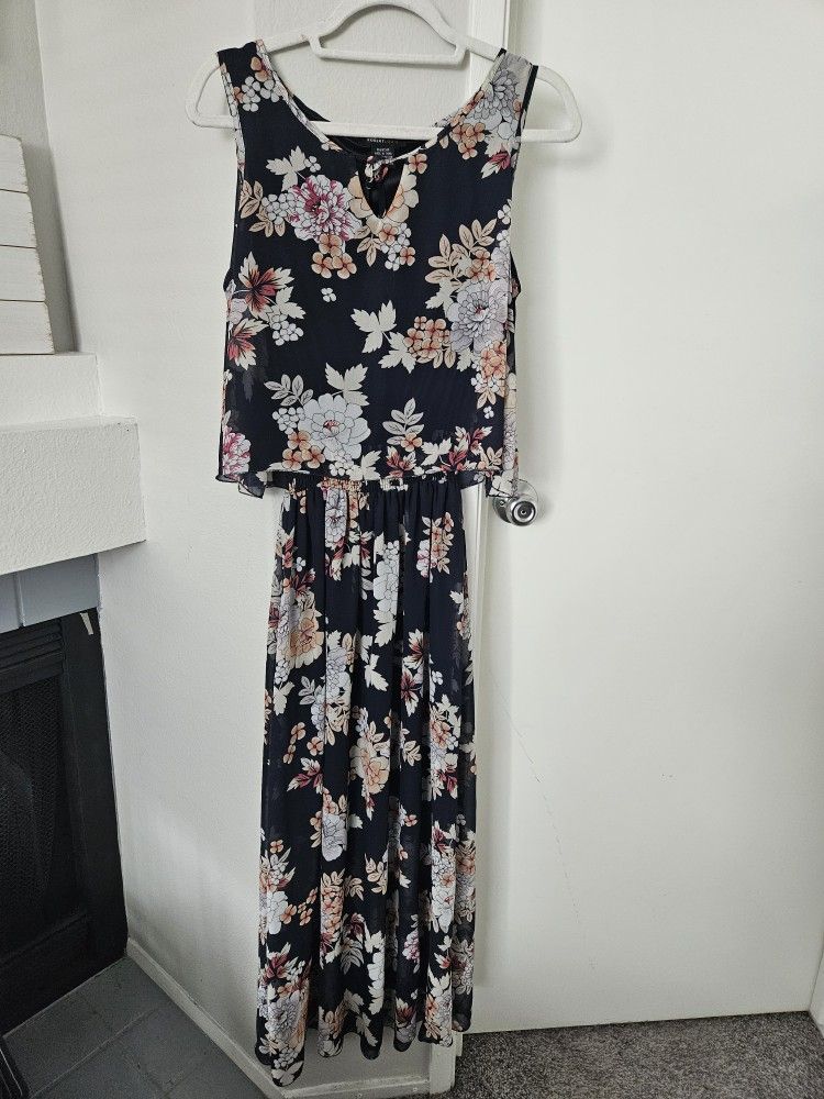 RobertLouis Navy Sleevless Floral Overlay dress Size L 